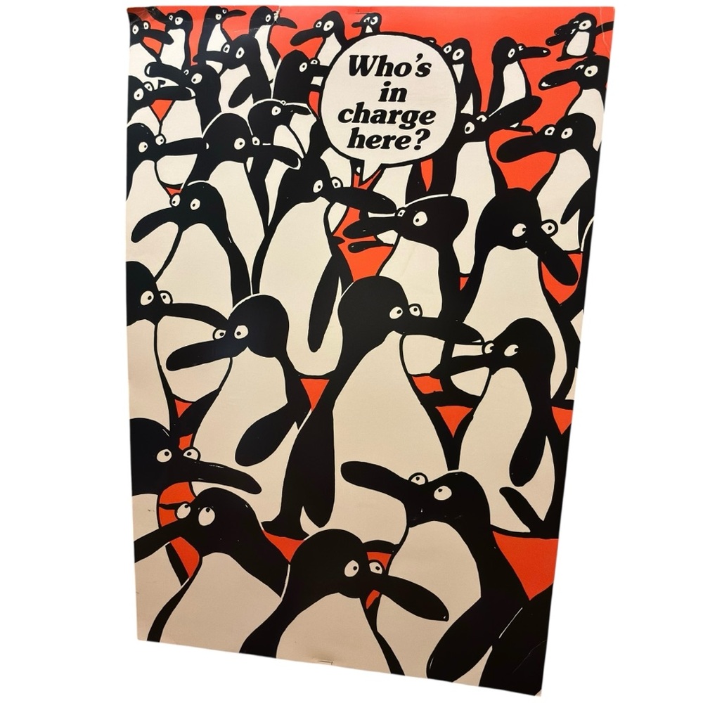 VTG Penquins Marching Poster “Who’s in Charge Here?”  14X21” EUC